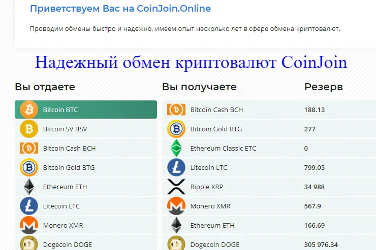Надежный обмен криптовалют CoinJoin.Online